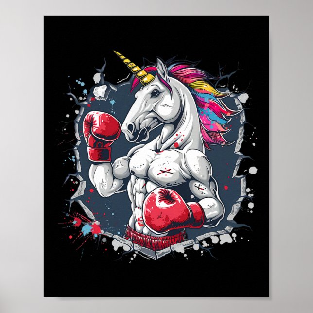 Boxing Unicorn with Boxing Glove Kickboxing funny Poster (Framsidan)
