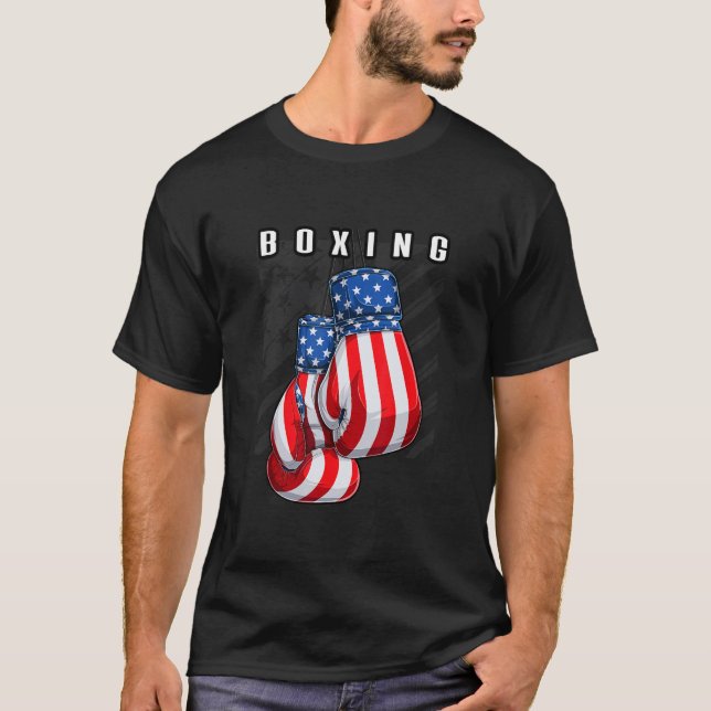 Boxing USA American Flag Boxing Gloves T Shirt (Framsida)