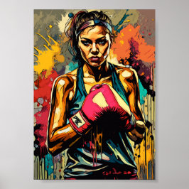 Boxing Woman Modern Fighter Martial Arts Porträtt Poster