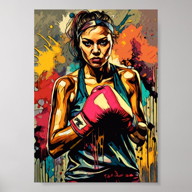 Boxing Woman Modern Fighter Martial Arts Porträtt Poster (Framsidan)