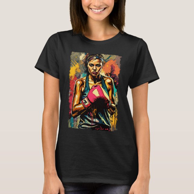 Boxing Woman Modern Fighter Martial Arts Porträtt T Shirt (Framsida)