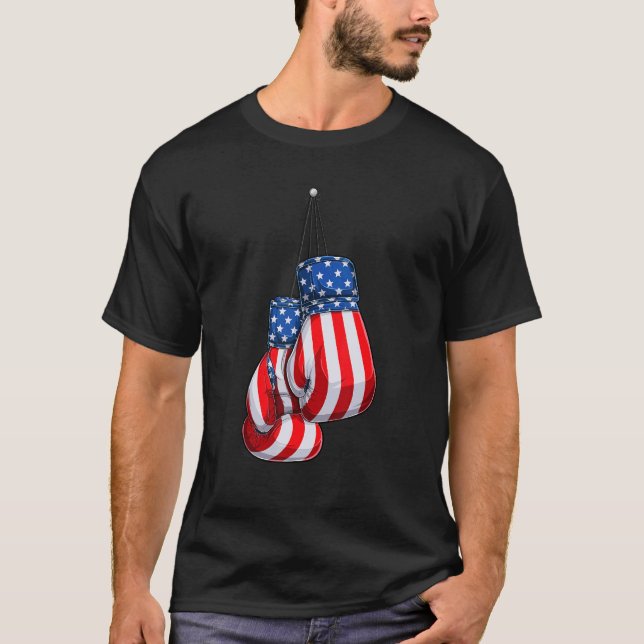 Boxinghandskar amerikansk Flagga 4:e juli T Shirt (Framsida)
