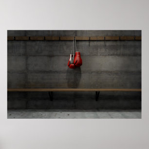 Boxinghandskar hängande i bytesrum poster
