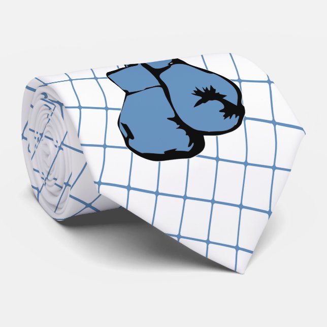 Boxinghandskar på Blue Check Necktie Slips (Rullad)