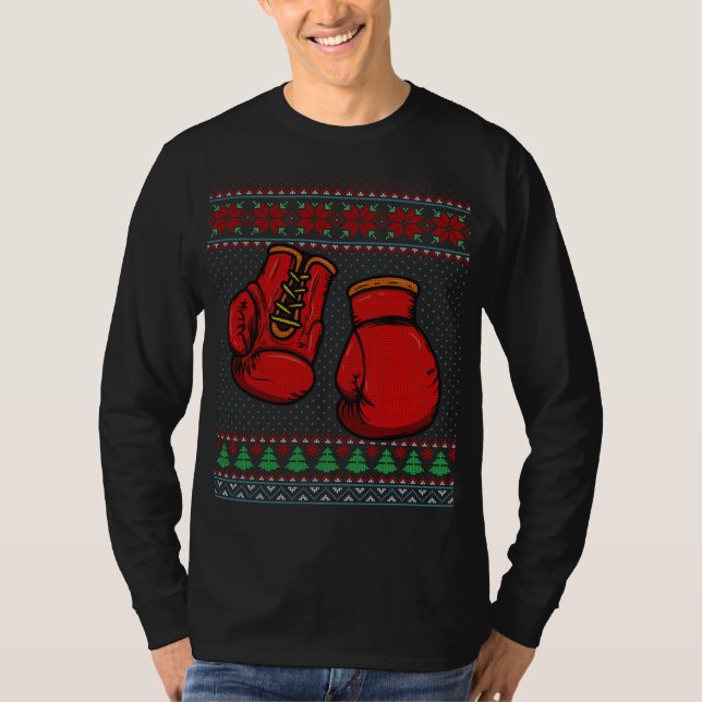 Boxinghandskar Ugly Sweater jul T Shirt (Framsida)