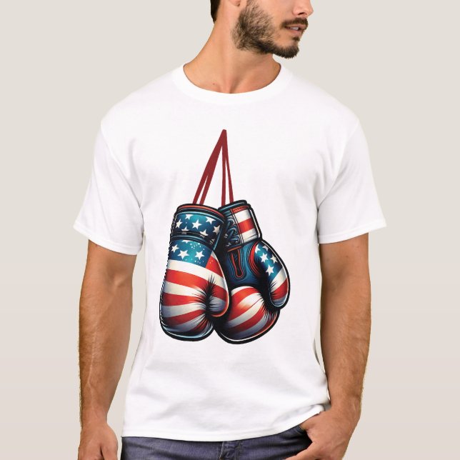 Boxning 4 juli Amerikansk USA Flagga Handskar Boxa T Shirt (Framsida)