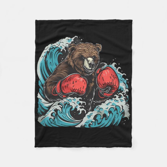 Boxning Björn Älskare Boxnings Handskor Kickboxnin Fleecefilt (Framsidan)