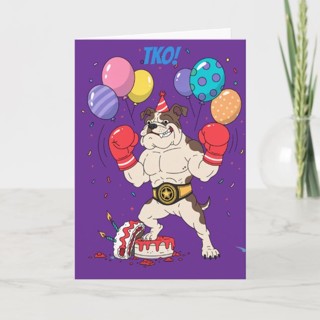Boxning Bulldog TKO Födelsedag Knockout Design Bes Kort (Framsida)