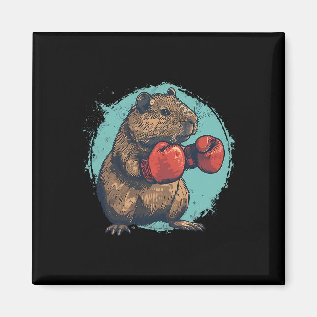 Boxning Capybyra Älskare Boxnings Handskor Kickbox Magnet (Framsidan)