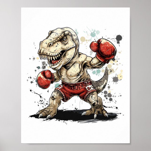 Boxning Dinosaur Boxare T-rex Kickboxning Dino Box Poster (Framsidan)