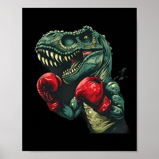 Boxning Dinosaurie Boxare Dino Kickboxning T-rex B Poster (Framsidan)