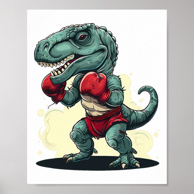 Boxning Dinosaurie Boxare Dino Kickboxning T-rex B Poster (Framsidan)