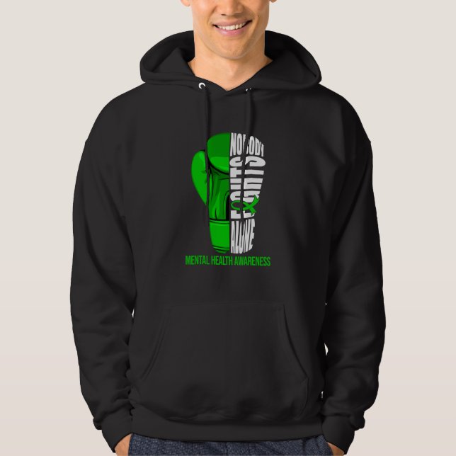 Boxning Handskor Ingen Kämpar Ensam Psykisk Hälsa  Hoodie (Framsida)
