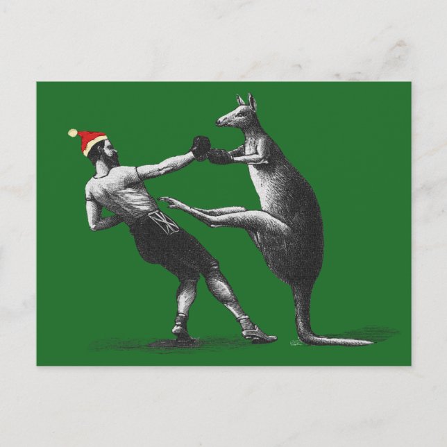 boxning kangaroo christmas helg vykort (Framsida)