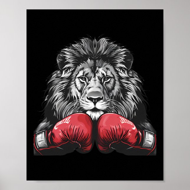 Boxning Lejon Porträtt Motiv Vilda Kickboxning Kär Poster (Framsidan)