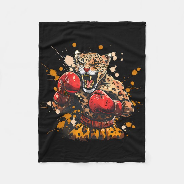 Boxning Leopard Med Boxningshandskor Kickboxning R Fleecefilt (Framsidan)