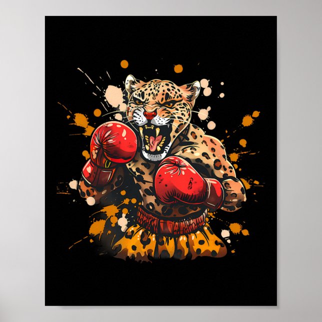 Boxning Leopard Med Boxningshandskor Kickboxning R Poster (Framsidan)