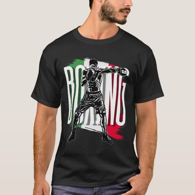 Boxning, mexikansk flagga t shirt (Framsida)