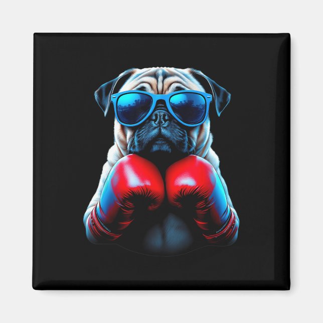 Boxning Pug Hund Kickboxning Cool  Magnet (Framsidan)