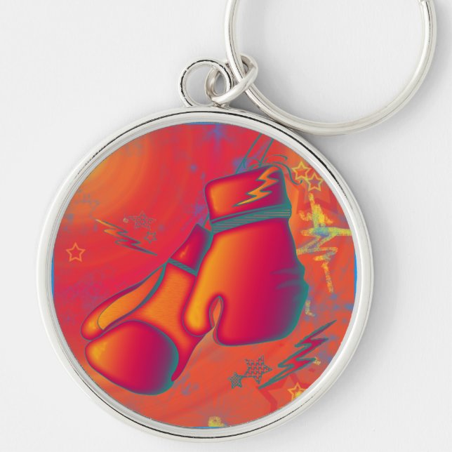 Boxninghandskar Rund Silverfärgad Nyckelring (Framsidan)