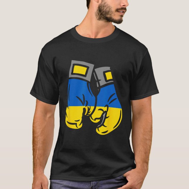 Boxnings Handske Med Ukrainas Flagga T Shirt (Framsida)
