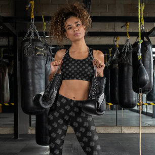 Boxnings Handskor Hängande Mönster Sport Grå Svart Leggings