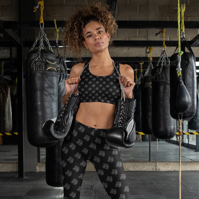 Boxnings Handskor Hängande Mönster Sport Grå Svart Leggings (Skapare uppladdad)