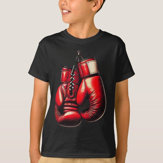 Boxnings Handskor Röd Boxning Sport Boxare Kickbox T Shirt (Framsida)
