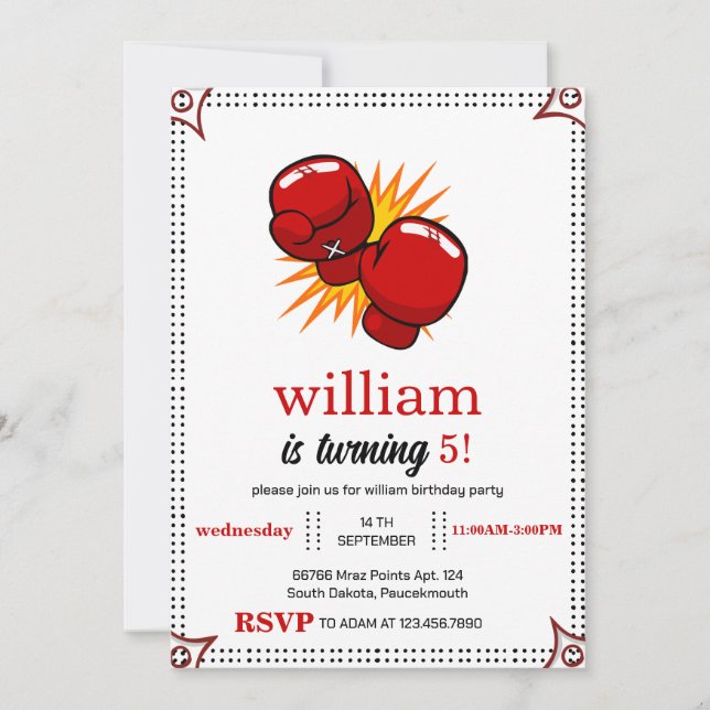 boxningsfödelsedag 5:e fjärde 6e 7:e 8:e tionde ti inbjudningar (Framsida)