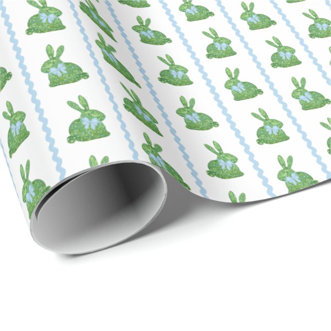 Boxwood Bunny Boy Blue Ribbon Baby Shower Presentpapper (Rullad Hörn)