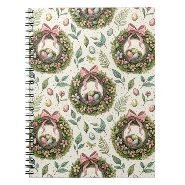 Boxwood Easter Wreath Pink Bow with Egg Anteckningsbok (Framsidan)