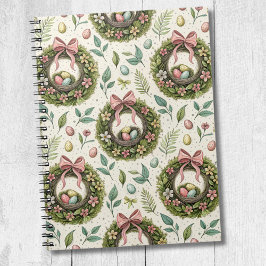 Boxwood Easter Wreath Pink Bow with Egg Anteckningsbok