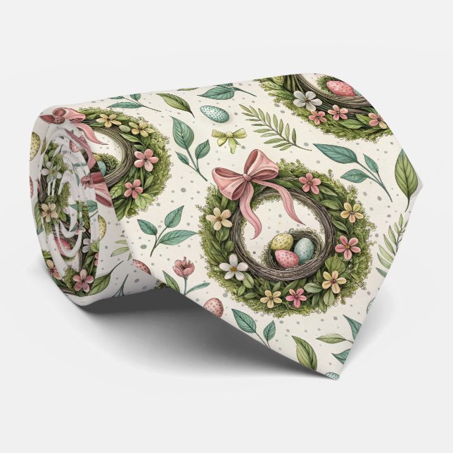 Boxwood Easter Wreath Pink Bow with Egg Slips (Rullad)