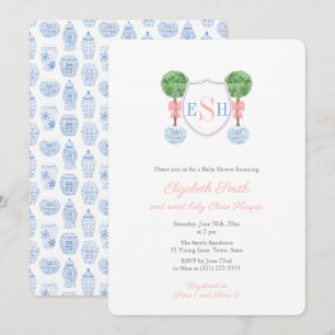 Boxwood Monogram Ginger Burk Girl Baby Shower Part Inbjudningar