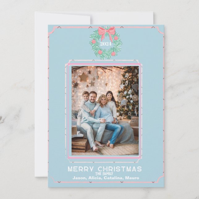 Boxwood Wreath  with Pink Bows Julkort (Framsida)