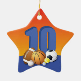 Boy 10 Birthday Sports Bollar Julgransprydnad Keramik