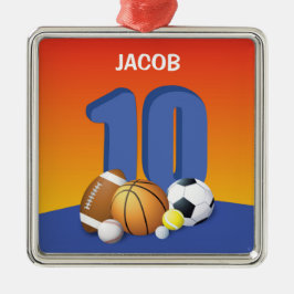 Boy 10 Birthday Sports Bollar Julgransprydnad Metall