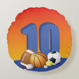 Boy 10 Birthday Sports Bollar Rund Kudde