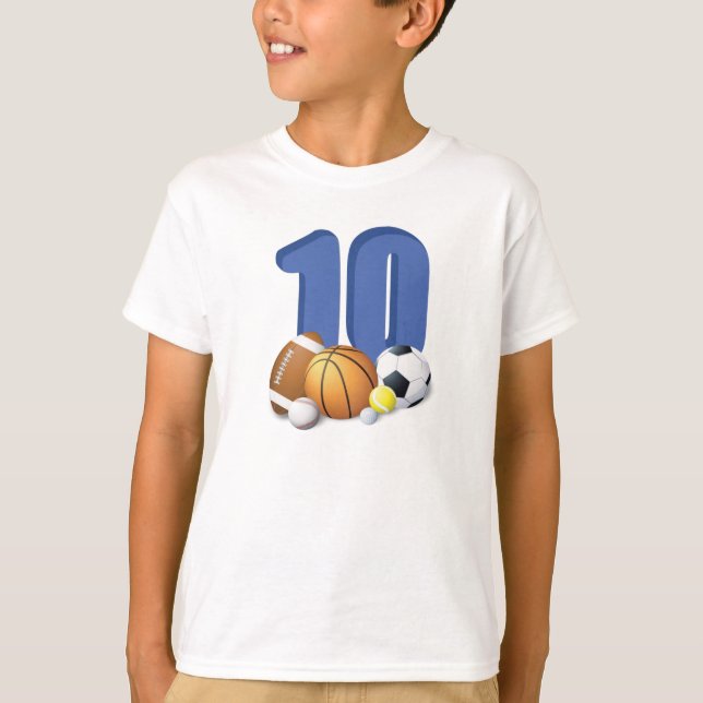 Boy 10 Birthday Sports Bollar T Shirt (Framsida)