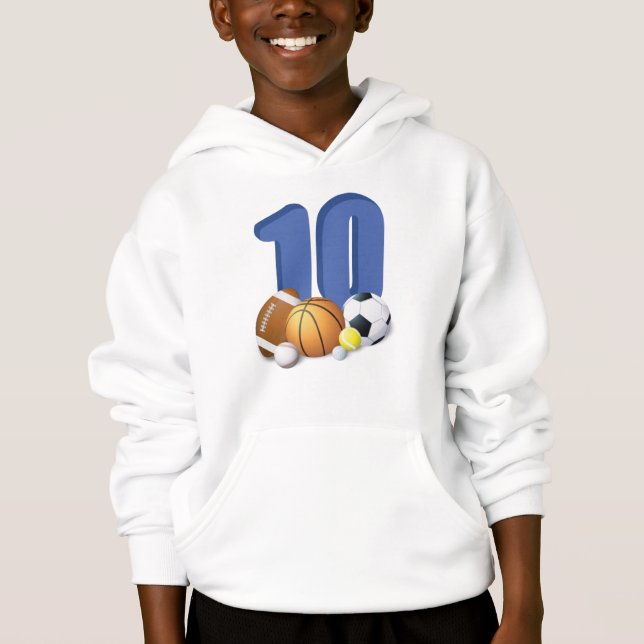 Boy 10 Birthday Sports Bollar T Shirt (Framsida)