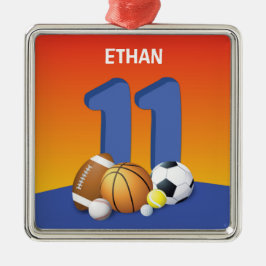 Boy 11 Birthday Sports Bollar Julgransprydnad Metall