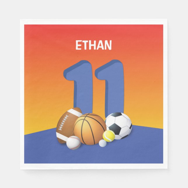 Boy 11 Birthday Sports Bollar Pappersservett (Framsidan)