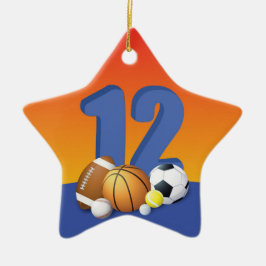 Boy 12:e Birthday Sports Bollar Julgransprydnad Keramik