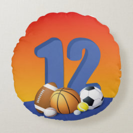 Boy 12:e Birthday Sports Bollar Rund Kudde