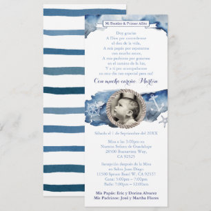 Boy 1st Birthday Baptism Blue Nautism, spanska Inbjudningar