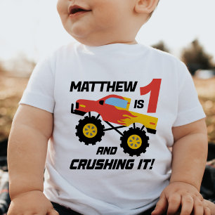 Boy 1st Birthday Monster Lastbil Personlig T Shirt