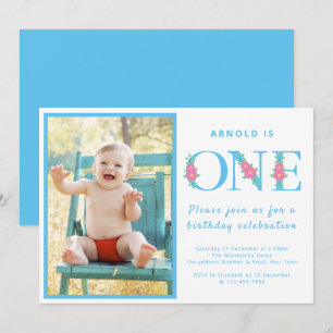 Boy 1st Birthday Party Blue Photo Inbjudningar