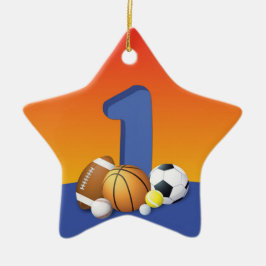 Boy 1st Birthday Sports Bollar Julgransprydnad Keramik