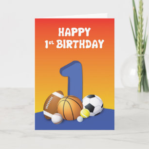 Boy 1st Birthday Sports Bollar Kort