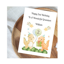 Boy 2nd Birthday Balloon Dinosaurs Card Kort